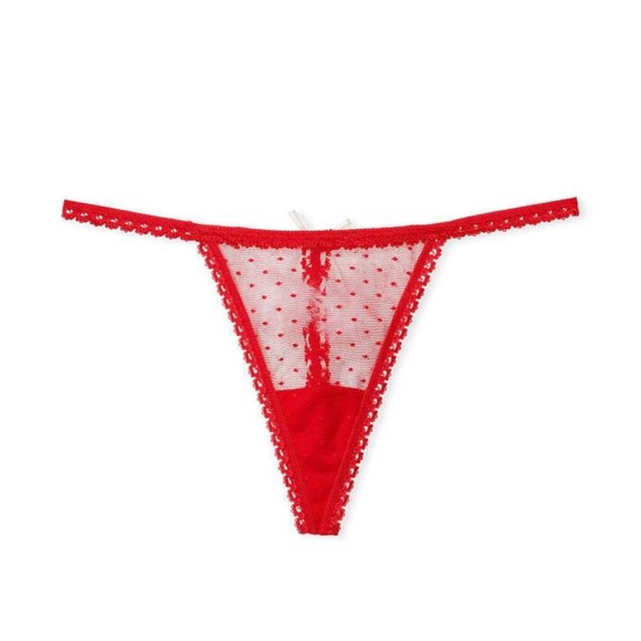 Victoria's Secret Dream Angels Dotted Mesh Lace-Up V-String Panty Red XXL NEW - Picture 6 of 7